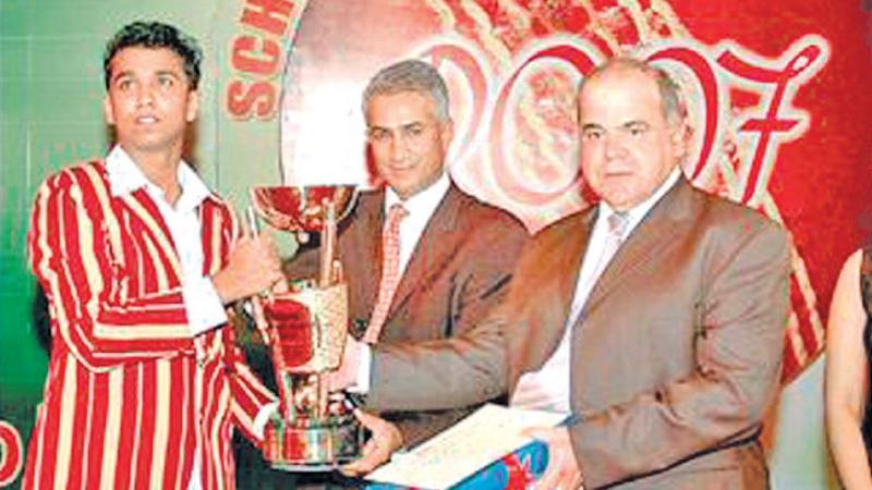 Flashback 2007: Malith Gunathilaka - the Schoolboy Cricketer of the Year All-island 2007 (left) receives the award from chief guest former Sri Lanka opening batsman Sidath Wettimuny (centre) while on right is Managing Director of Bata Shoe Company Raphael Mollo. Anandian Gunathilaka also won the Most Popular Schoolboy Cricketer All Island and Best All-rounder All-Island awards