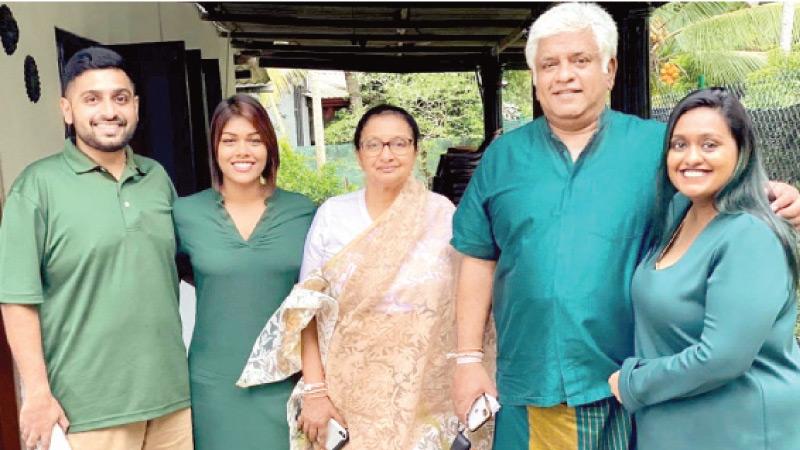 Ranatunga family - (from left) son Dhyan, daughter-in-law Denushka, wife Samadara, Arjuna and daughter Thiyangie