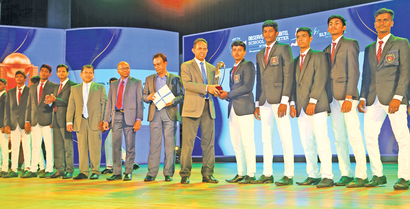 Captain of the Best School Team of the Northern Province St. John’s College Jaffna is presented with their award given by ANCL Director Finance, Janaka Ranatunga